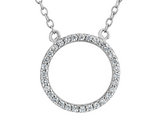 Created Synthetic White Topaz Circle Pendant Necklace in Sterling Silver with Chain